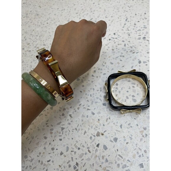 Vtg Y2K Ted Baker Tortoise Shell Black Bow Bangle Bracelet Coquette Whimsigoth - Picture 5 of 6